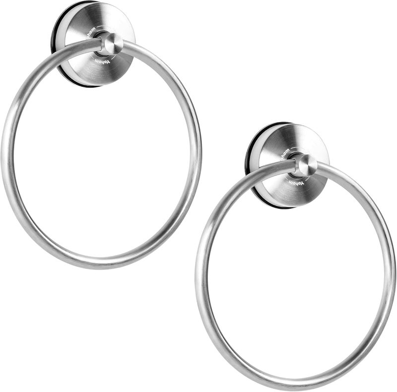 OHOM Suction Cup Towel Ring Hand Towel Holder for Bathroom Vacuum Suction Washcloth Holder Dish Towel Hanger for Shower Wall No Drill Stainless Steel Brushed Finish, 2 PCS - Image 1